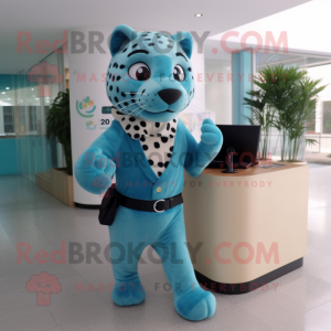 Cyan Jaguar maskot kostume...