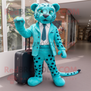 Cyan Jaguar maskot kostyme...