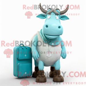 Maskotfigur af en cyan zebu...