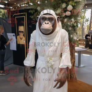 Rust Chimpanzee mascot costume character dressed with a Wedding Dress and Belts