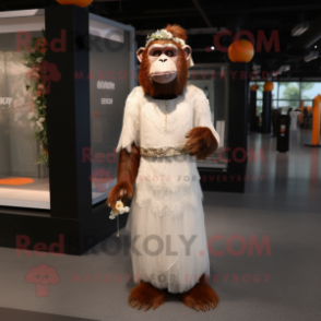 Rust Chimpanzee mascot costume character dressed with a Wedding Dress and Belts