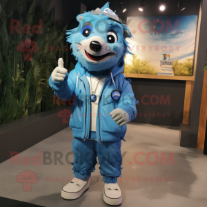 Blue Barracuda mascot costume character dressed with a Parka and Bracelet watches