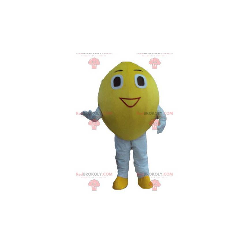 Mascota de limón amarillo gigante y sonriente - Redbrokoly.com