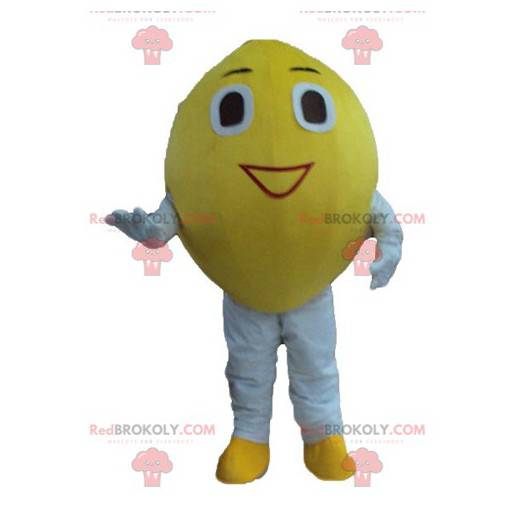 Mascote amarelo-limão gigante e sorridente - Redbrokoly.com