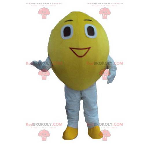 Mascotte de citron jaune géant et souriant - Redbrokoly.com