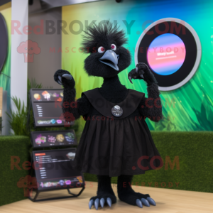 Black Emu mascot costume character dressed with a Maxi Skirt and Smartwatches