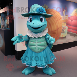 Teal Turtle maskot kostume...