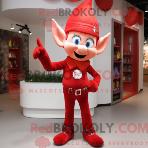 Maskotkarakter av en rød...