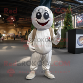 White Petanque Ball mascot costume character dressed with a Hoodie and Hairpins