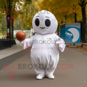 White Petanque Ball mascot costume character dressed with a Hoodie and Hairpins