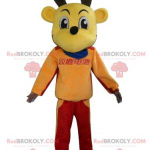 Mascotte de renne d'élan jaune en tenue colorée - Redbrokoly.com