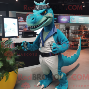 Maskot karakter af en cyan...