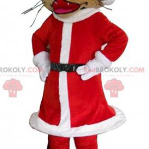 Vlk maskot oblečený v kostýmu Santa Clause - Redbrokoly.com