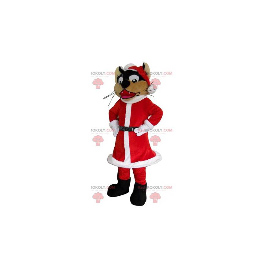 Vlk maskot oblečený v kostýmu Santa Clause - Redbrokoly.com