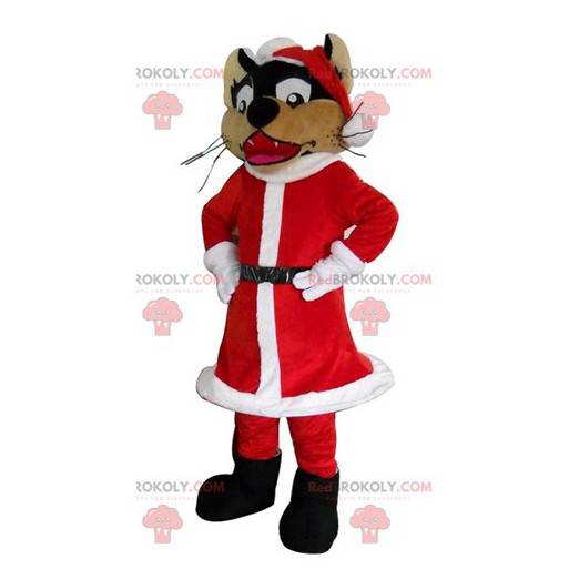 Vlk maskot oblečený v kostýmu Santa Clause - Redbrokoly.com