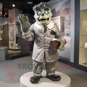 Gray Frankenstein'S Monster mascot costume character dressed with a Suit and Gloves