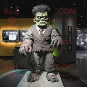 Gray Frankenstein'S Monster mascot costume character dressed with a Suit and Gloves