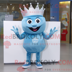 Maskotfigur af en cyan...