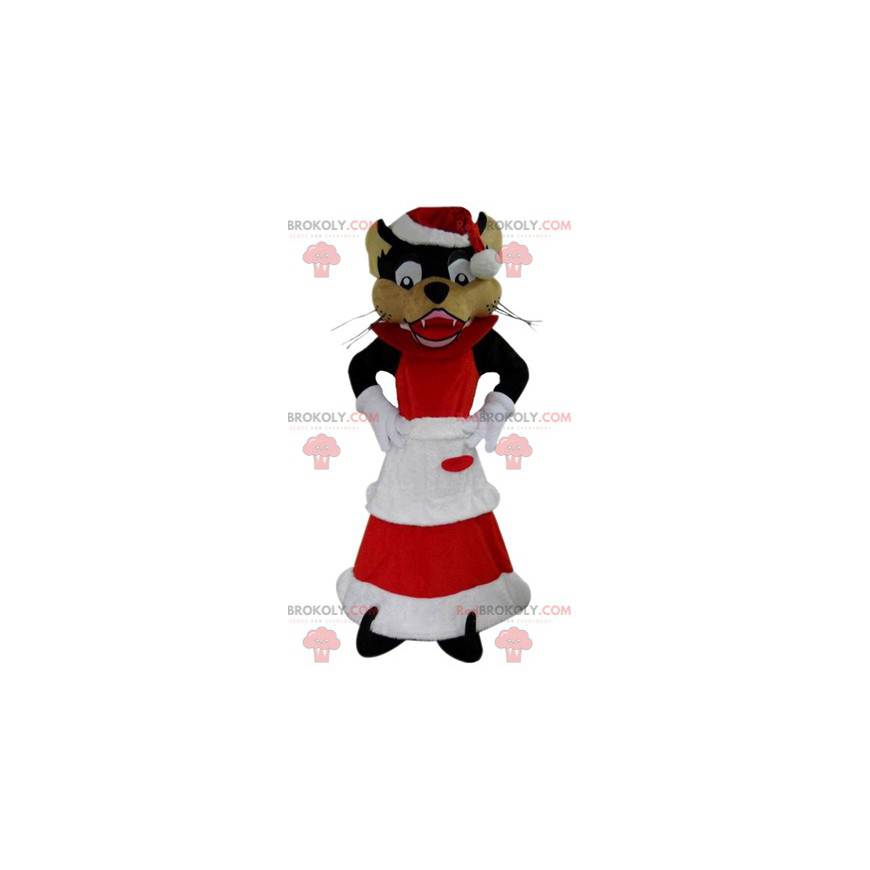 Wolf mascot dressed in Mother Christmas outfit - Redbrokoly.com