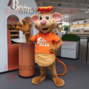 Orange Ratatouille mascot costume character dressed with a Cargo Pants and Bracelet watches