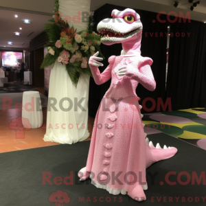 Maskotkarakter av en rosa...