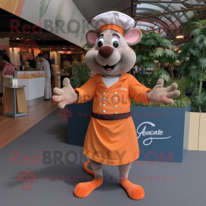 Orange Ratatouille mascot costume character dressed with a Cargo Pants and Bracelet watches