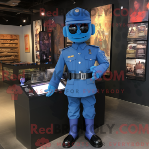 Maskotfigur af en blå...