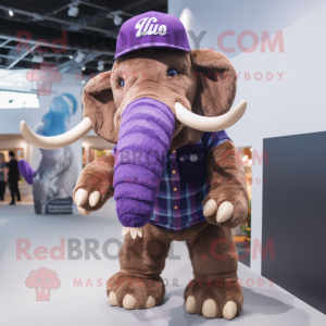 Purple Mammoth mascot costume character dressed with a Button-Up Shirt and Beanies