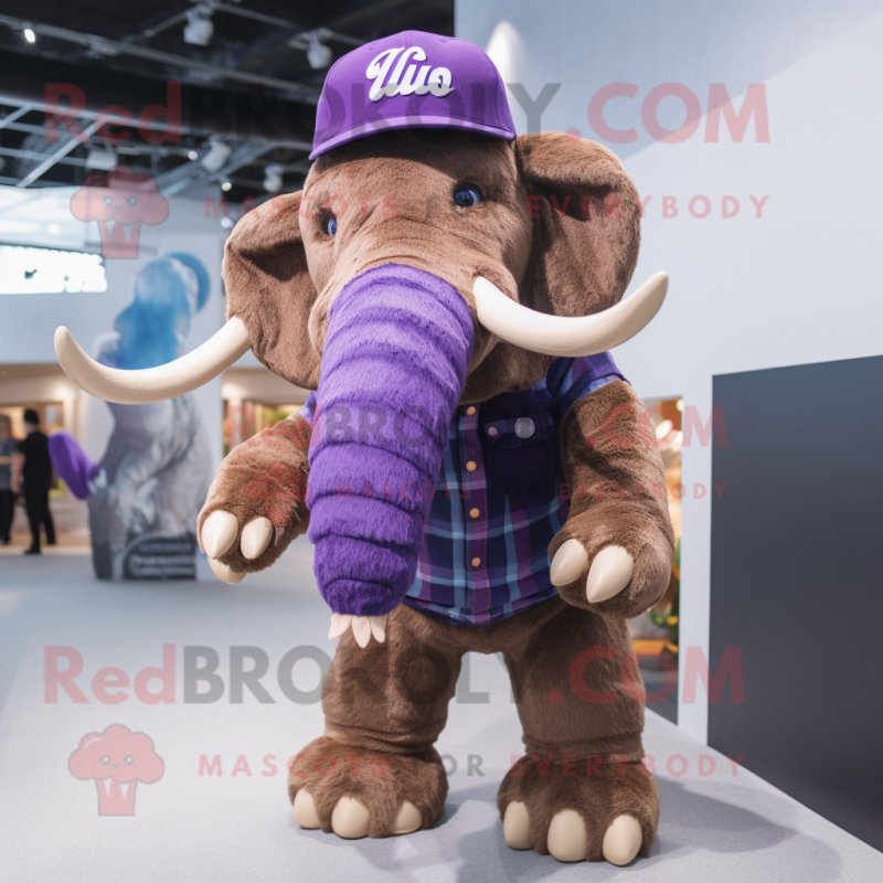 Purple Mammoth mascot costume character dressed with a Button-Up Shirt and Beanies Purple Mammoth mascot costume character dressed with a Button-Up Shirt and Beanies