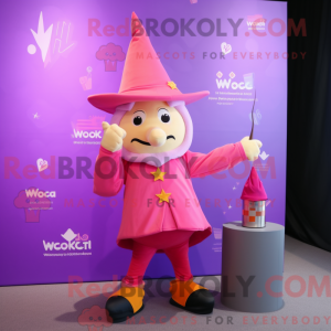 Maskotfigur av en rosa...