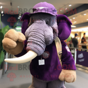 Purple Mammoth mascot costume character dressed with a Button-Up Shirt and Beanies