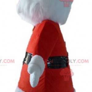Kerstman mascotte gekleed in rood en wit met een baard -