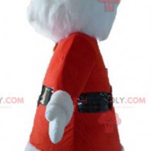 Mascote do Papai Noel vestido de vermelho e branco com barba -