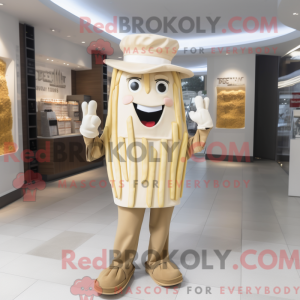 Maskotfigur av en beige...
