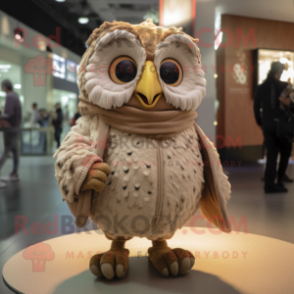 Tan Owl mascot costume character dressed with a Sweater and Earrings