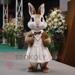 Brown Wild Rabbit mascot costume character dressed with a Wedding Dress and Bow ties