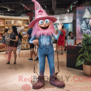Maskotfigur av en rosa...