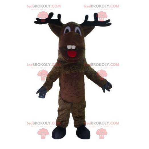 Mascote de alce caribu marrom com chifres bonitos -