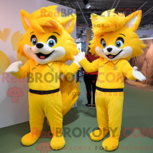 Mascottefiguur van een gele...