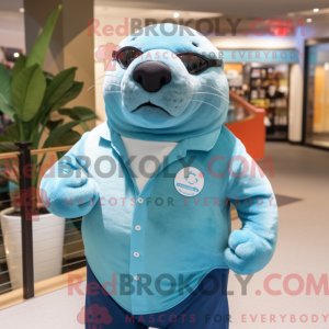 Maskotfigur av en himmelblå...