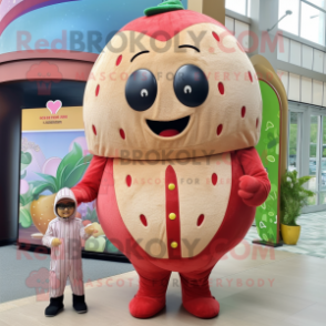 Tan Strawberry mascot costume character dressed with a Cover-up and Watches