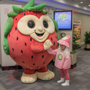 Tan Strawberry mascot costume character dressed with a Cover-up and Watches
