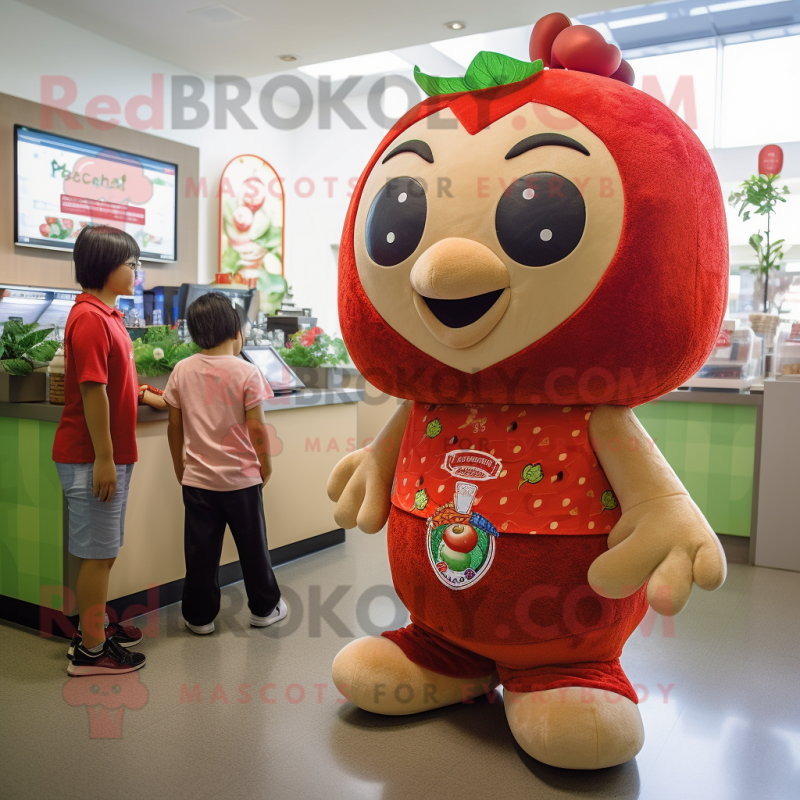 Tan Strawberry mascot costume character dressed with a Cover-up and Watches