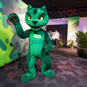 Green Panther mascot costume character dressed with a Graphic Tee and Earrings