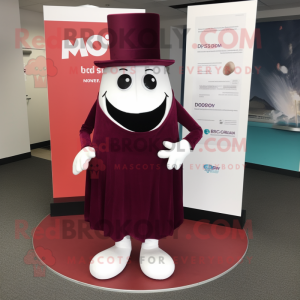 Maroon Ghost mascot costume character dressed with a Wedding Dress and Hat pins