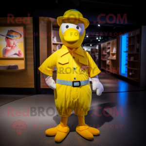 Yellow Albatross mascot costume character dressed with a Polo Tee and Berets