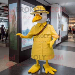 Yellow Albatross mascot costume character dressed with a Polo Tee and Berets