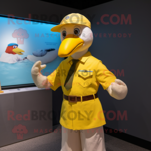 Yellow Albatross mascot costume character dressed with a Polo Tee and Berets