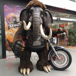 Black Mammoth mascot costume character dressed with a Biker Jacket and Clutch bags