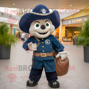 Navy Cowboy mascot costume character dressed with a Hoodie and Backpacks